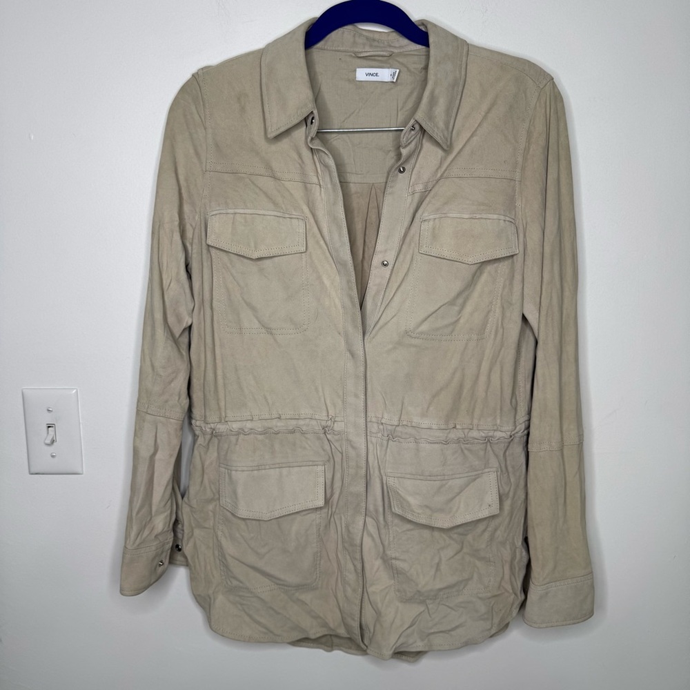 Vince Sand Beige Utility Jacket with Chest & Hip Pockets